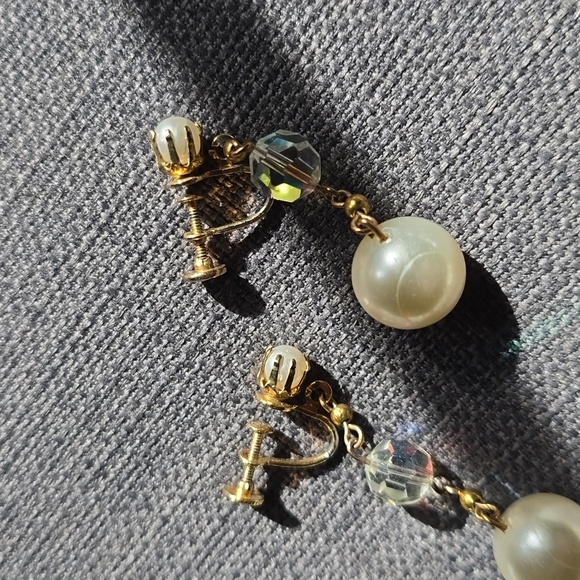 EUC - Vintage Costume Jewelry -Earrings and 3-Strand Faux Pearl Necklace - Picture 14 of 14